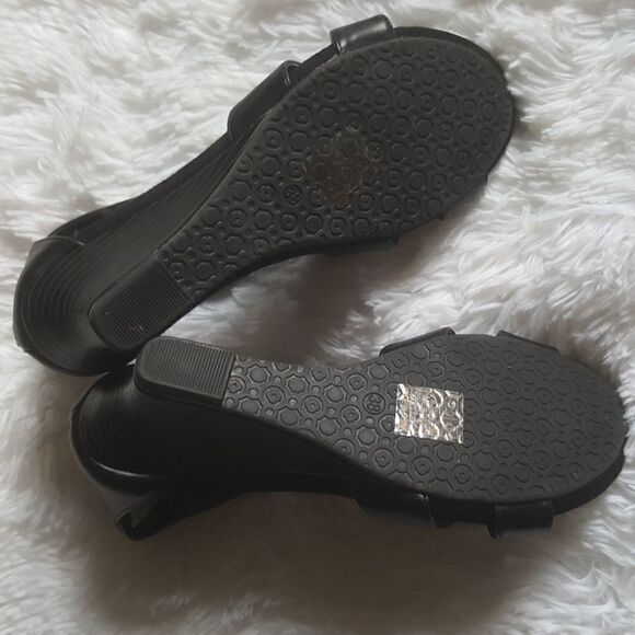 Patrizia by Spring Step Poppy Sandals Black Zip Heel Wedge Shoes Sz 36 US Sz 6 - Picture 6 of 12